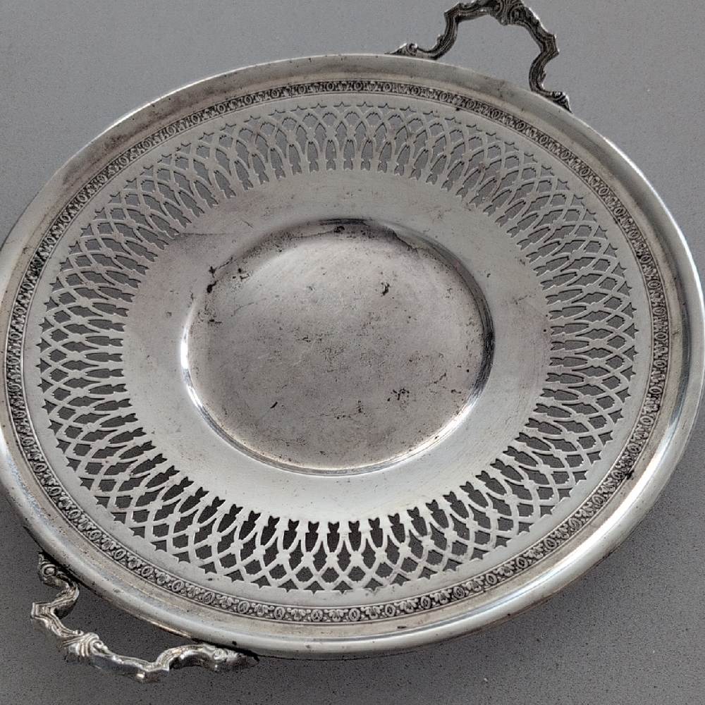 Birks Ornate Pierced Silver-Plated Serving Tray with Handles